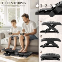 HOMCOM Ergonomische Voetensteun, Hoogteverstelbaar, Massage Oppervlak met Rollen, Zwart, 46 x 35 cm(m-6)