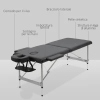 HOMCOM Lettino per Massaggio Portatile e Pieghevole con Altezza Regolabile e Seduta Imbottita, 186x71x62-83 cm, Nero(m-5)