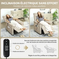 HOMCOM Fauteuil Relax Électrique Massant et Chauffant en Velours, Ultra Silencieux, Inclinable, Port USB, 82x99x106cm, Beige(m-5)