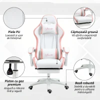 Vinsetto Scaun Da Gaming Ad Altezza Reglabil Piele Pu E Oțel Alb Roz(m-7)