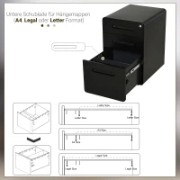 Vinsetto rolcontainer, archiefkast, kantoorcontainer met 3 laden, kantoorkast, opslag, container, staal, zwart, 39 x 48 x 59 cm(m-6)