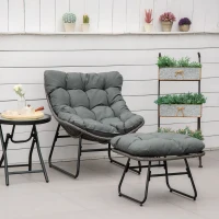 Outsunny set van twee rotan fauteuils met kruk staalgrijs 69 x 76 x 70 cm(m-2)