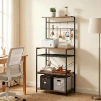 HOMCOM Scaffale Cucina a 5 Livelli Stile Industriale con 6 Ganci e Portabottiglie, Noce(m-8)
