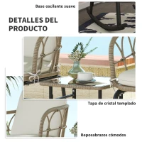 Outsunny Conjunto de Muebles de Ratán de 3 Piezas con 1 Mesa de Centro 2 Mecedoras y Cojines para Jardín Crema y Beige(m-6)