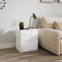 HOMCOM Mesilla de Noche con 2 Cajones Mesa de Noche para Dormitorio Salón 40x34x45 cm Blanco Brillo(m-2)