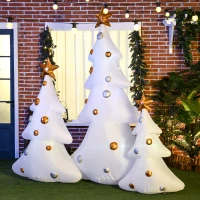 HOMCOM Set van 3 opblaasbare kerstbomen, inclusief blazer, voor binnen en buiten, inclusief bevestigingsmateriaal, wit+goud(m-8)