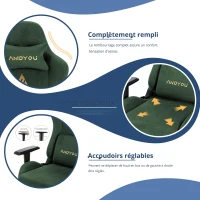 Fauteuil gaming avec repose-pieds, similicuir respirant, réglable en hauteur avec vérin à gaz, pivotant, 70x70x135 cm, Vert(m-6)