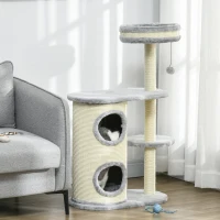 PawHut Krabpaal met Krabton, 1 Kattenbed en Kattenspeelgoed, 59 cm x 35 cm x 100 cm, Grijs(m-7)
