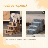 PawHut Scară portabilă pentru câini cu 4 trepte, din material catifelat detașabil și placaj, 60x35x44 cm, gri(m-5)