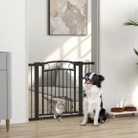PawHut Huisdihekje, 77 cm traphekje, verstelbare breedte 76-104 cm, met kattendeur, voor trappen en deuropeningen, zwart(m-2)