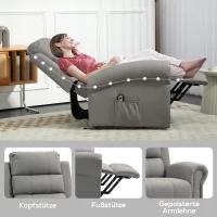 HOMCOM Relaxstoel met opsta-functie, 8 massagepunten, verwarmbare rugleuning, linnenlook, lichtgrijs(m-8)