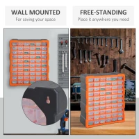 DURHAND 60 Drawers Parts Organiser Wall Mount Storage Cabinet Garage Small Nuts Bolts Tools Clear Orange(m-5)
