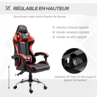Vinsetto Chaise gaming fauteuil de bureau chaise gamer appui-tête ergonomique hauteur réglable dossier inclinable jusqu'à 135°(m-7)