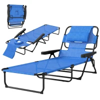 Outsunny Tuinligstoel Zonneligstoelen Relaxligstoel, Opvouwbaar, Weerbestendig, 194 cm x 72 cm x 31 cm, Zwart + Donkerblauw(m-14)
