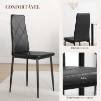 HOMCOM Conjunto de 6 Cadeiras de Sala de Jantar Estofadas em Couro Sintético com Encosto Alto e Pés de Aço 41x50x97cm Preto(m-6)