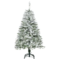 HOMCOM Kunstmatige Kerstboom met Sneeuw-effect, Vlamvertragend, Scharnierconstructie, Groen/Wit(m-1)