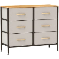 HOMCOM Fabric Chest of Drawers, Industrial Bedroom Dresser with 6 Fabric Drawers, Steel Frame and Wooden Top for Nursery, Living Room, Hallway, Cream White(m-1)