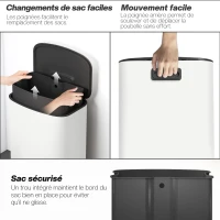 HOMCOM Poubelle cuisine 50L, poubelle à pédale, seau intérieur amovible, couvercle à fermeture douce, 45,1x36,5x62,6cm, crème(m-7)
