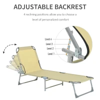 Outsunny Reclining Sun Lounger Chair Folding Camping Bed with 4-Position Adjustable Backrest, for Travel Indoor Outdoor Office Fishing, Beige(m-4)