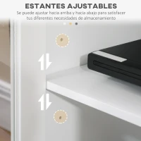 HOMCOM Mueble TV de Salón Mesa para Televisores de hasta 58" con 4 Puertas de Vidrio Estantes Ajustables 130x35x60 cm Blanco(m-5)