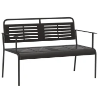 Outsunny 2-Persoons Weerbestendige Tuinbank, Waterbestendige Tuinmeubels met Rug- & Armleuningen 121 x 64 x 84cm, Zwart(m-1)