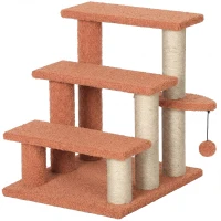 PawHut Krabpaal & Huisdiertrap, 4 Treden, Speelbal, tot 5 kg, 45x40x48cm, Bruin(m-1)