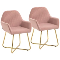 HOMCOM Modern Arm Chair Set of 2 Upholstered Accent Chair with Metal Base for Living Room Pink(m-1)