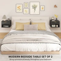 HOMCOM Floating Nightstands Set of 2, Modern Wall Mounted Bedside Tables, Black(m-4)