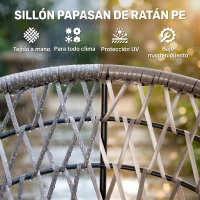 Outsunny Sillón Papasan Giratorio de Ratán Sintético con Cojín Carga 160 kg para Exterior Jardín Terraza 87x97x86 cm Gris y Crema(m-5)