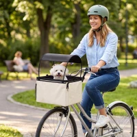PawHut Hondenfietsmand Voorop 2-in-1, Draagbare Fietsmand met Kap, Veiligheidslijn, Schouderriem en Zijvakken, tot 5 kg(m-8)