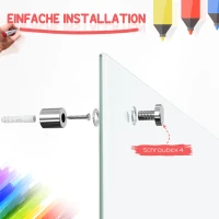 Vinsetto Glazen Whiteboard, Memobord, Whiteboard, 4 stiften, 6 magneten, 1 spons, 1 houder, Wit(m-6)