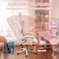 Vinsetto Silla Gaming Profesional de Cuero PU con Altura Ajustable Inclinable 135° Reposacabezas 65x63x136-142 cm Rosa y Blanco(m-6)