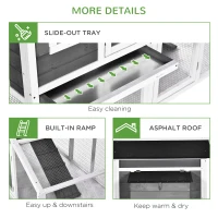 PawHut Chicken Coop with Run Garden Wooden Hen Cage Poultry Coops Cages with Nesting Box Ramp Sliding Tray Outdoor Grey for 2-4 Chickens 175.4 x 95.5 x 100cm(m-7)