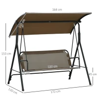 Outsunny Dondolo da Giardino 3 Posti con Copertura Regolabile, in Acciaio e Poliestere, 172x110x153 cm, Marrone e Grigio(m-3)