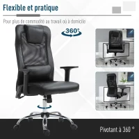 HOMCOM Fauteuil de bureau manager massant - assise dossier ergonomique - coussin lombaires & têtière - maille PU noir(m-5)