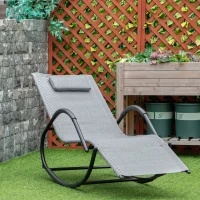 Outsunny Tumbona Mecedora de Exterior con Reposabrazos Reposacabezas y Efecto de Ratán para Jardín Terraza Patio Carga Máx. 160 kg 157x60x84 cm Gris(m-10)