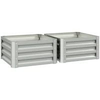 Outsunny Set of Two 60 x 60cm Steel Planter Boxes - Light Grey(m-1)
