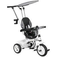 HOMCOM 6-in-1 Kinder Driewieler met Duwstang, Dak, Gordel, Opbergmand, voor 1-5 Jaar, Wit