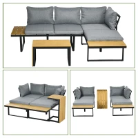 Outsunny Buitenzonnig 3 st. Tuinmeubelset, balkonmeubel met zitkussens voor terras, aluminium(m-7)