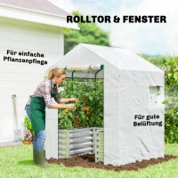 Outsunny Tomatenkas Foliekas met Verhoogde Plantenbak Oproldeur Ramen Schuin Dak 141 x 141 x 190 cm Wit(m-7)