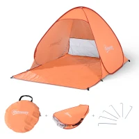 Outsunny Abri de plage tente de plage pliable pop-up automatique instantané protection UV fenêtre arrière grand tapis de sol orange(m-7)
