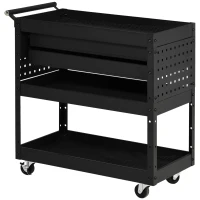DURHAND Carro de Herramientas para Taller con Ruedas 2 Cajones y 3 Estantes para Garaje Mecánico Casa 76,5x39x79 cm Negro(m-11)