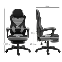 Vinsetto Chaise de bureau fauteuil gaming hauteur réglable dossier roulettes pivotantes repose-pied tissu en maille 58L x 63l x 112-122H cm gris noir(m-3)