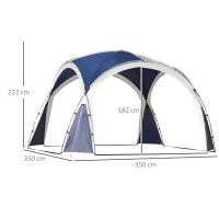 Outsunny Koepeltent voor 6-8 personen, paviljoen, bescherming tegen zon en motregen, 3,5 x 3,5 x 2,22 m, blauw+grijs(m-3)