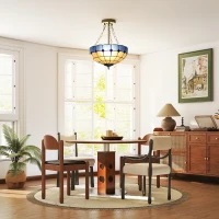 HOMCOM Tiffany Style Ceiling Light, Vintage Chandelier with 3 E27 Sockets, Semi Flush Mount for Living Room, Bulbs Not Included(m-10)