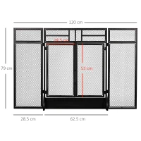 HOMCOM Parascintille Pieghevole a 3 Pannelli con Doppia Porta in Metallo, 120x11.5x79 cm, Nero(m-3)