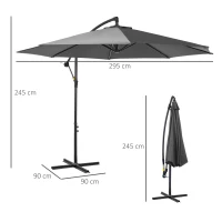 Outsunny Zonnescherm afneembare parasol, zweefparasol, zwengelparasol met handkruk, grijs(m-3)