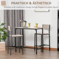 HOMCOM Bartafel met 2 stoelen 3-delige tafelset barstoel barkruk MDF naturel zwart(m-6)