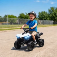 AIYAPLAY 6V Kids ATV, 4 Wheeler Electric Ride on Car with Music and LED Headlights, for Ages 18-56 Months Boys and Girls, White(m-2)