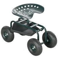 Outsunny Tuinwagen met zitplaats, draaibaar, verstelbaar in hoogte, tot 150 kg, staal, Donkergroen(m-1)